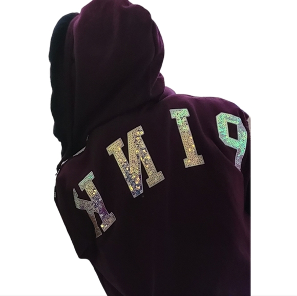 pink faux fur bling hoodie RARE - Picture 3 of 4